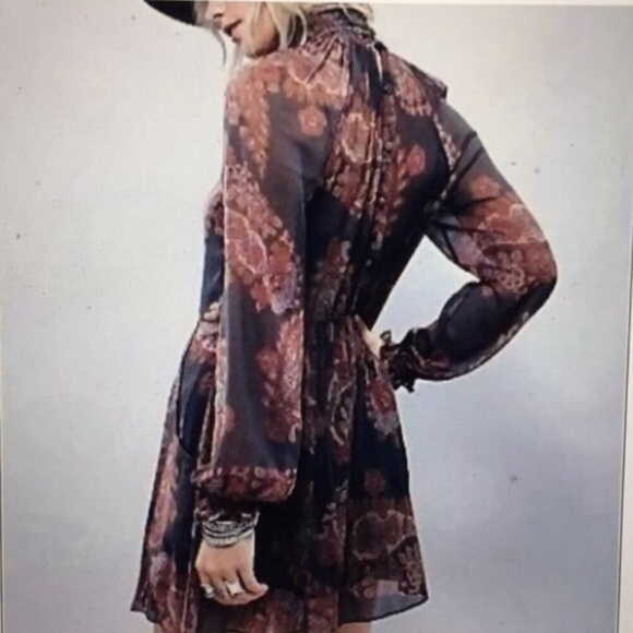 Free People Sheer Paisley Forget Me Not Moonstruck Bohemian Mini Dress XS @B4 - Picture 1 of 10